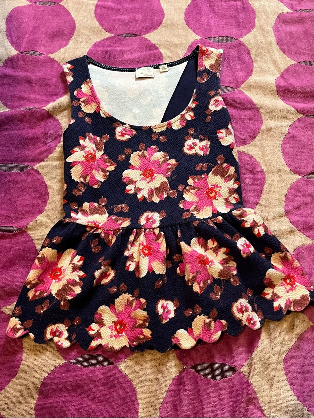 Anthropologie Postmark Floral Scalloped Hem Peplum Top